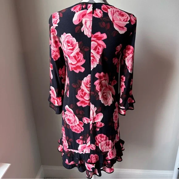 Kate Spade Rosa Ruffle Mini Shift Dress Small Pink Rambling Roses Wedding Guest - Picture 3 of 4